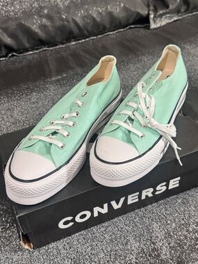 Converse Low Top Canvas Sneakers in Mint Green and White